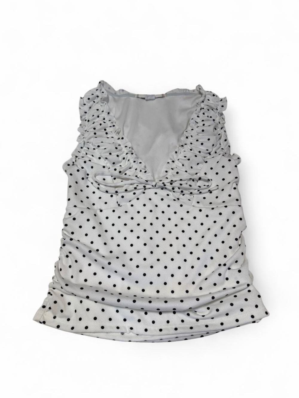 Kimchi Blue Dot Ruffle V-Neck Women's Tank Top - White/Black Polka Dot